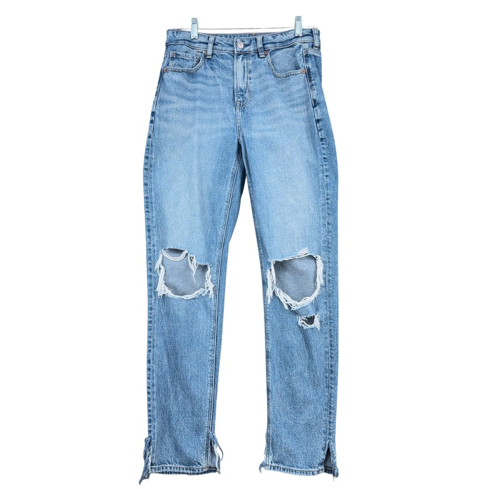 American Eagle Strigid Mom Jean Womens 4 Long Cotton Blue Distressed‎